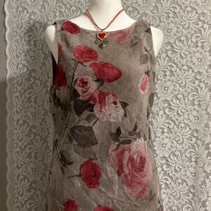 Connected Apparel Floral Midi Dress - Pink and Sage Green